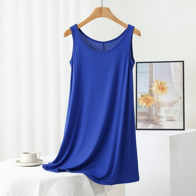 Mefallenssiah Robe de Nuit Décontractée et à la Mode pour Femmes Couleur Unie Col Rond Manches Courtes avec Coussin de Poitrine