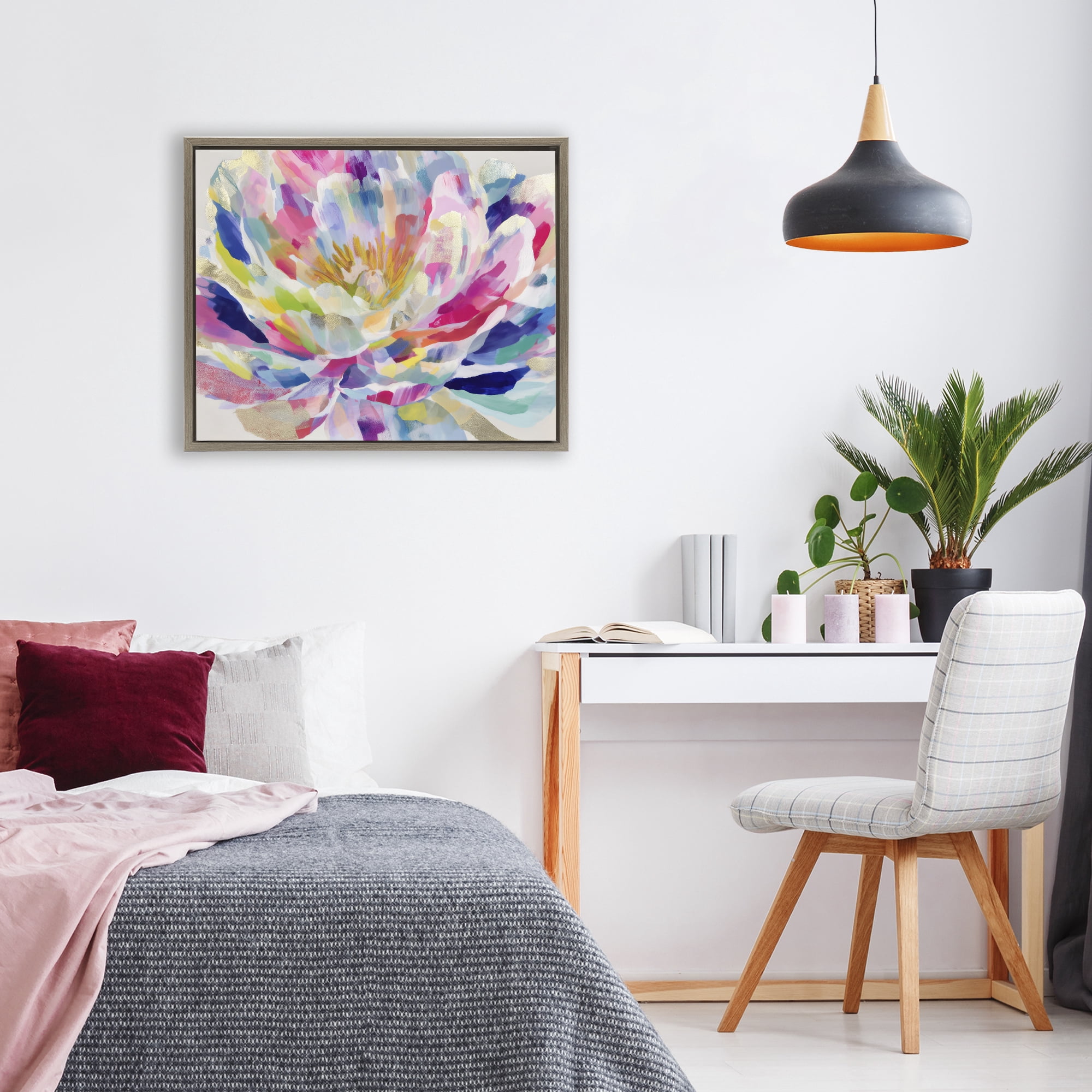 Stupell Industries Dahlia in Pink & Blue Brown Framed Floater Canvas Wall Art, design by Chromatic Storm Studio