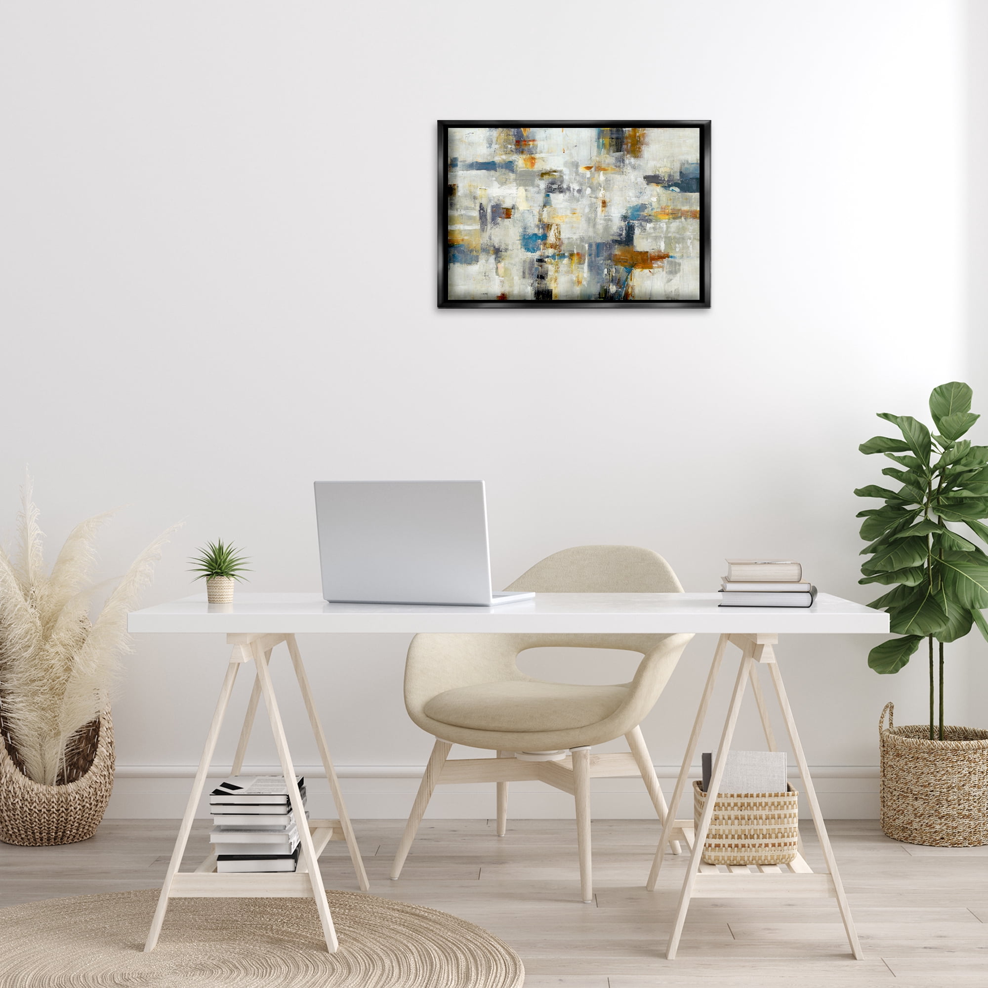Stupell Industries Energetic Abstract Strokes Abstract Painting Black Floater Framed Canvas Art Print Wall Art, 25 x 17