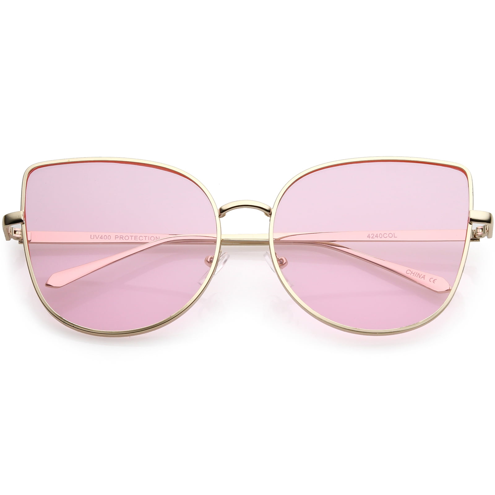 Oversize Metal Cat Eye Sunglasses Round Color Tinted Flat Lens 60mm ...