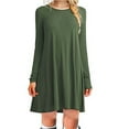 thumbnail image 2 of USSUMA Summer Dresses for Women 2025 Summer Dresses Long Sleeve Crew Neck Casual Solid Color Loose Fit Maxi Dress Trendy Skirts Fashion Skirts Climbing Tax Free Weekend Army Green Dress Size-L, 2 of 5
