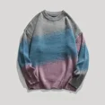 thumbnail image 5 of Suéteres de punto para hombre, ropa de calle japonesa, estilo Harajuku, cuello redondo, color degradado, cuello redondo, corte holgado, azul, AX, 5 of 5