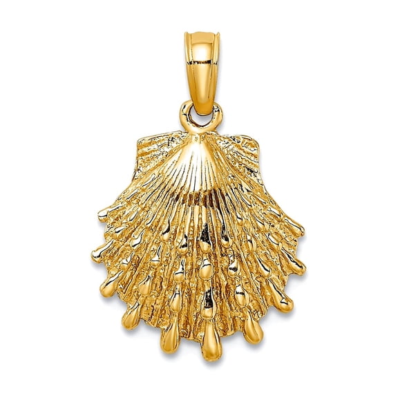 13mm 10k Solid Yellow Gold Lions Paw Shell Charm Pendant Necklace for Women - 1.1 Grams