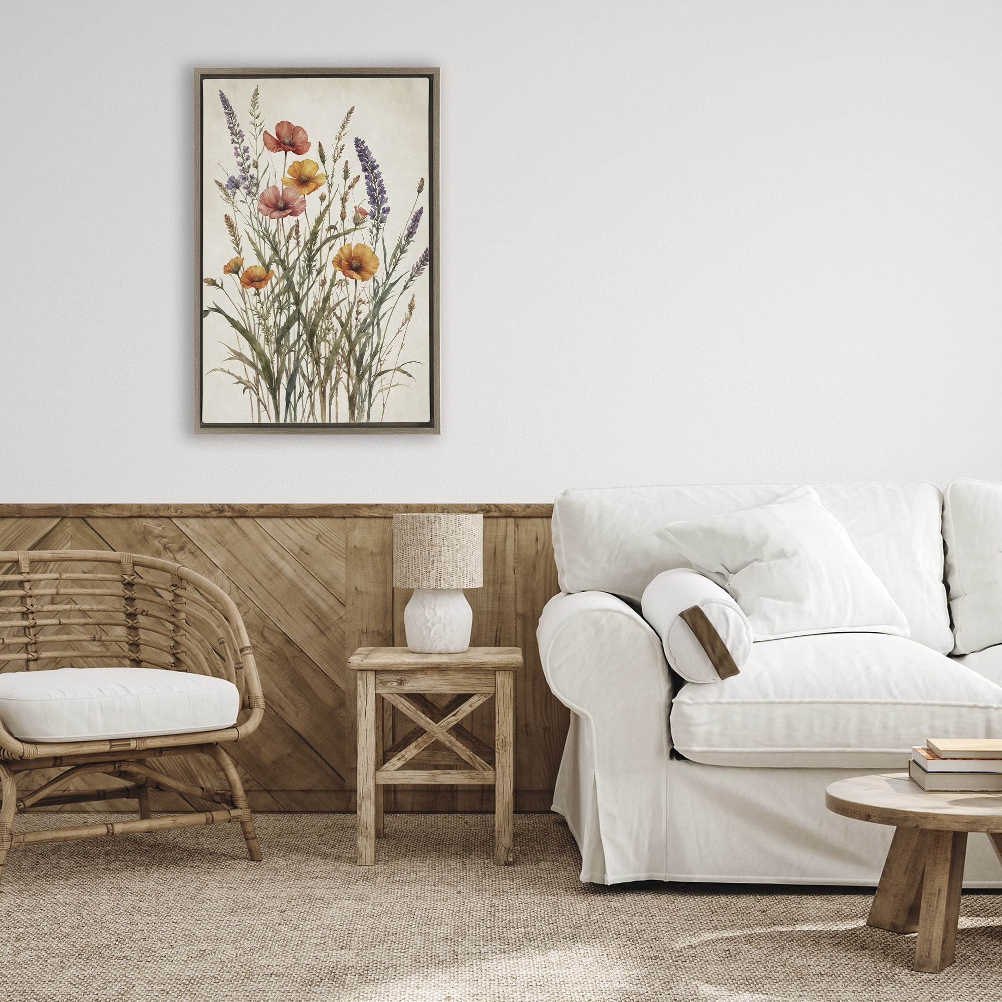 Stupell Industries Vintage Collection of Meadow Botanicals Brown Framed Floater Canvas Wall Art, design by Nataly White