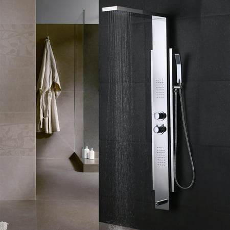 KES SUS 304 Stainless Steel Thermostatic Shower Panel 5-Function Waterfall Rainfall Shower Head Handheld Showerhead Massage Sprays Tub Spout Bathroom Wall Rain Shower System, Polished Finish,