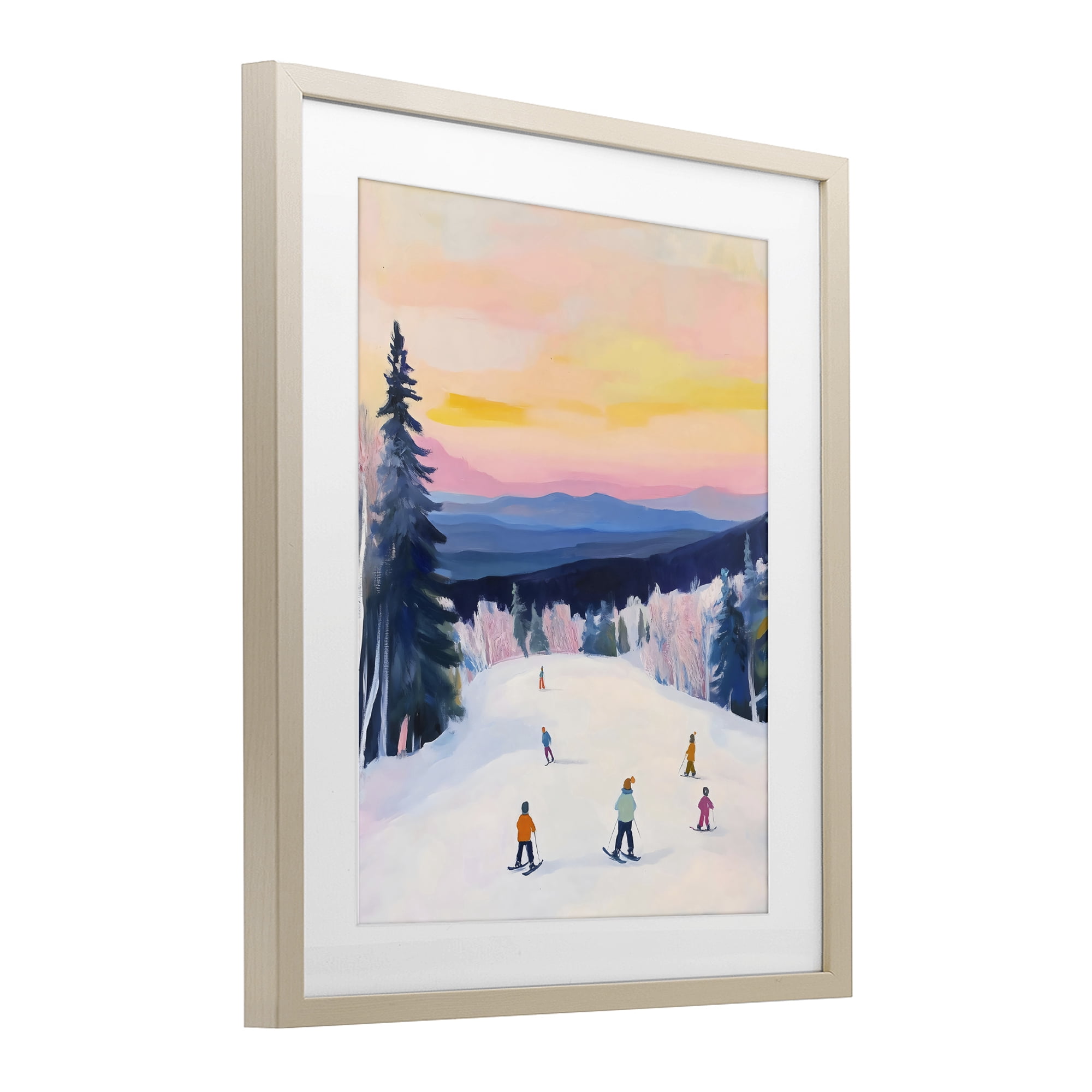 Stupell Industries Snowy Mountain Skiers at Sunset Birch Framed Print Under Glass, design by The Prints Vibe
