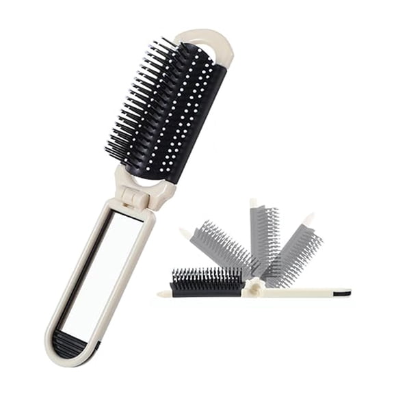 Folding Hair Brush with Mirror 2 in 1 Compact Travel Hairbrush for Wet and Dry Hair Mini Detangling Brush for All Hair Types 1 Piece
