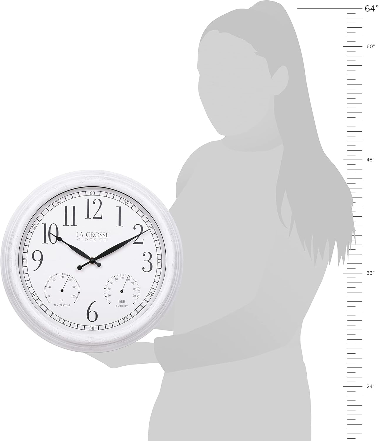 La Crosse Clock 15" Indoor/Outdoor Quartz Payton White Wall Clock with Temp & Humidity, 404-3015CC