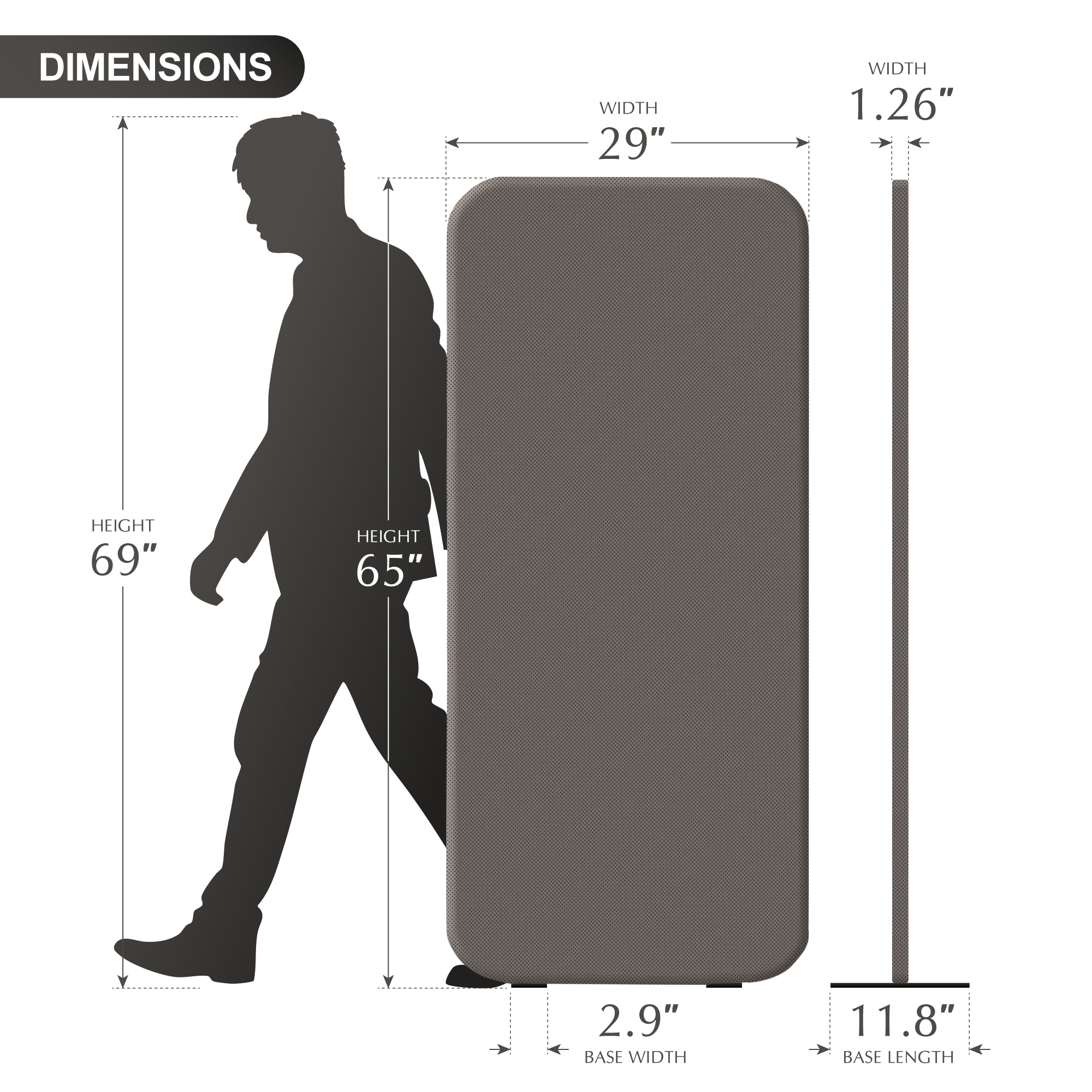 DECOLAB Freestanding Room Divider, Portable Room Separation Panel Wall for Office, Home, Studio Apartment, Classroom, 29"x65", Rock