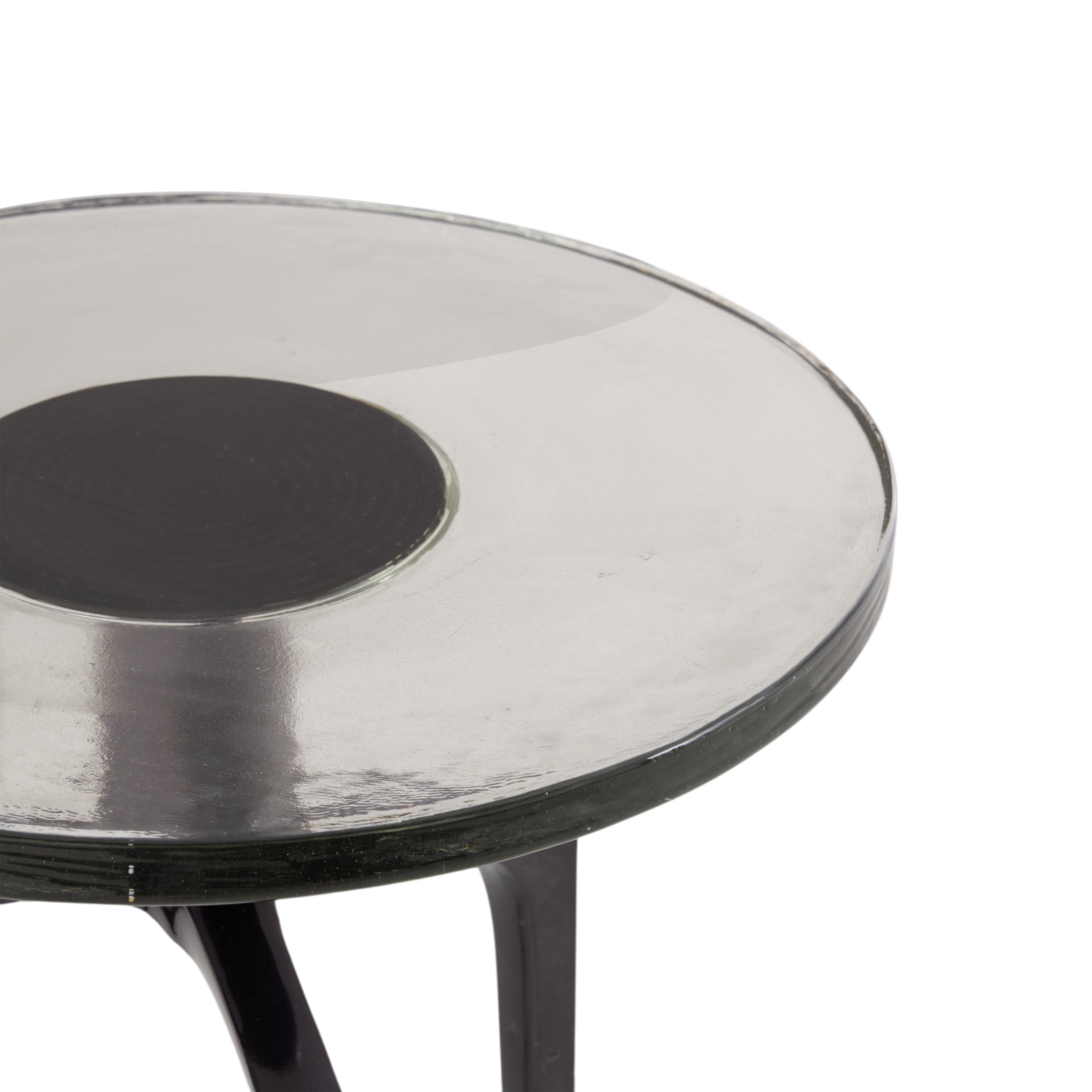 DecMode 13" x 22" Black Aluminum Metal Small Tripod Accent Table with Textured Glass Tabletop, 1-Piece