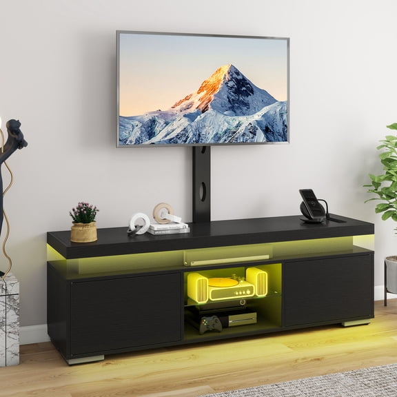 Craftian TV Stand with Mount & Power Outlet, LED TV Mount for 55/60/65 inch TVs, Height Adjustable, Black