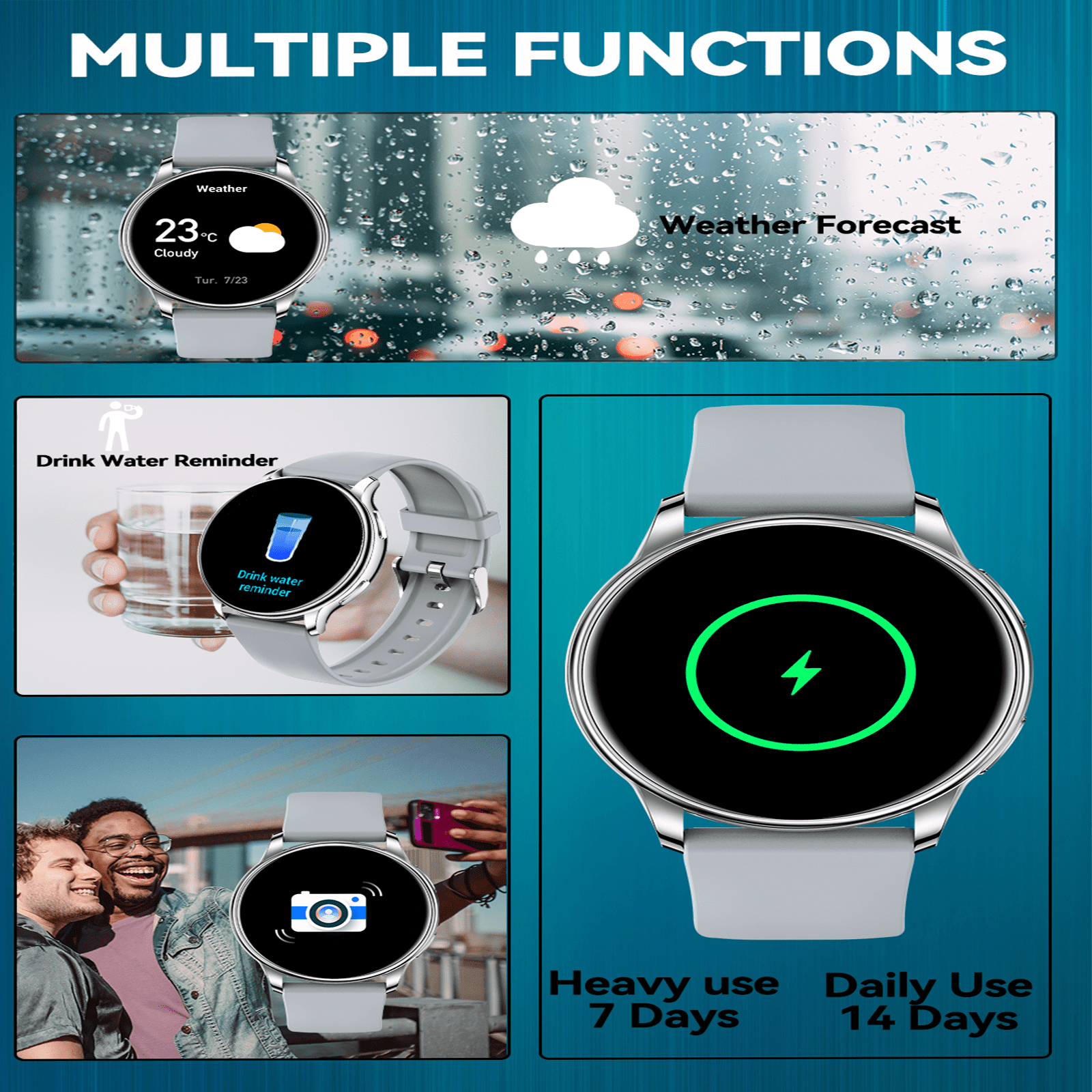 EIGIIS Smartwatch for Men Women 1.32” HD Touch Screen Fitness Trackers Watch with Bluetooth Calling Heart Rate Detection Sleep Temperature Monitor Step Counter Watch for iOS Android