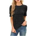 thumbnail image 2 of Hrsba Blouses for Women Dressy Casual,Ladies Solid Color Hollow Out Lace Puff Short Sleeve Crewneck Tops, 2 of 5