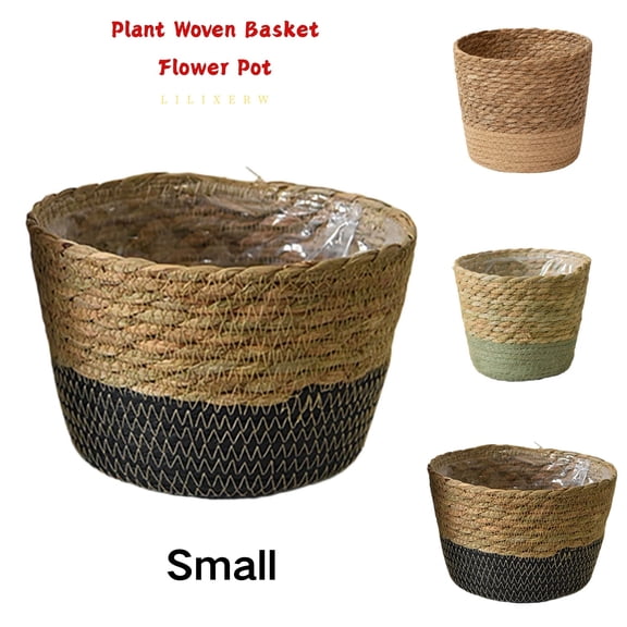 Lilixerw Woven Planter Basket, Black Small 6.1x4.33x4.13 inch Lined Flower Pot Cover for Floral, Storage Basket for Indoor Outdoor Desk Decoration