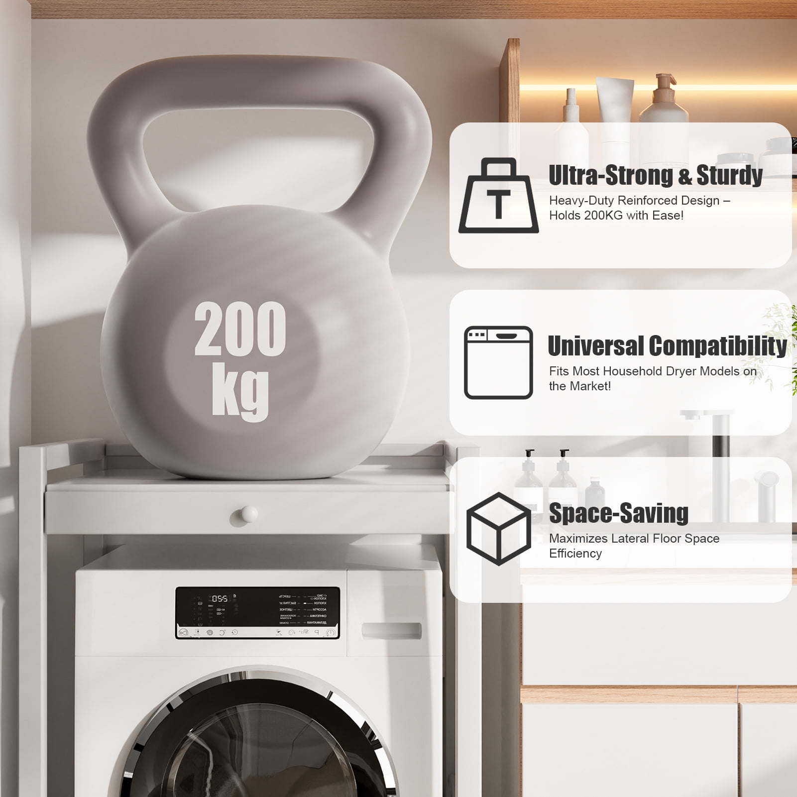 Over The Washer Storage Shelf, Washing Machine Storage Utility Rack with Countertop, Washing Machine Storage Stand