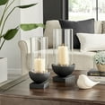 thumbnail image 2 of Danya B. Modern Black Metal Bold Pedestal and Glass Pillar Hurricane Candle Holder (Small), 2 of 11