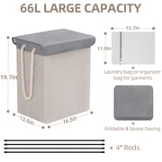 Laundry Hamper with Lid, 66L Laundry Basket Clothes Hamper, Large Collapsible Laundry Organizer for Storage and Organization