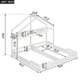 thumbnail image 4 of Twin Size House Floor Bed with Roof, Wood Double Twin Beds with Shelves and Guardrail for 2 Kids, Two Shared Beds Montessori Bed Frame, House Platform Bed for Girls Boys, Creamy White, 4 of 9