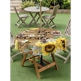 thumbnail image 5 of Outdoor Tablecloth with Umbrella Hole Zipper Sunflower Floral Round Tablecloth 54" Waterproof Outside Table Cloth Farmhouse Pastoral Daisy Bees Brown Wood Patio Table Cover Tablecloths for Picnic, 5 of 8