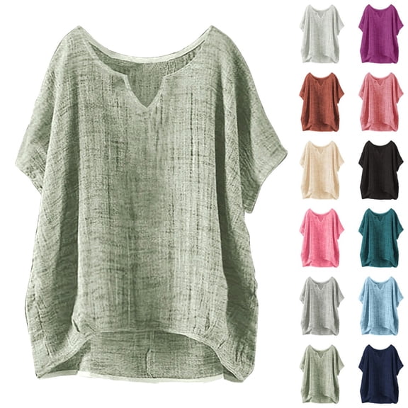 Kelon Womens Summer Tops Short Sleeve Shirts V Neck Boho Tops Blouse Dressy Casual Business Work Tops, 5XL