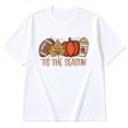 thumbnail image 2 of Women's Fall Graphic T-Shirt, Short Sleeve Crew Neck Casual Tee with Pumpkin, Leaf and Football Design, White, 2 of 6
