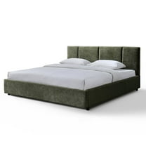 Omax Decor Venice Upholstered Platform King Bed in Moss Green Fabric