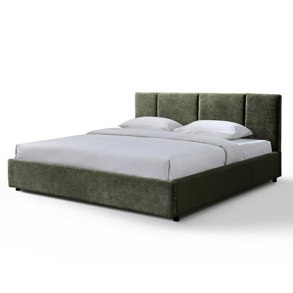Omax Decor Venice Upholstered Platform King Bed in Moss Green Fabric