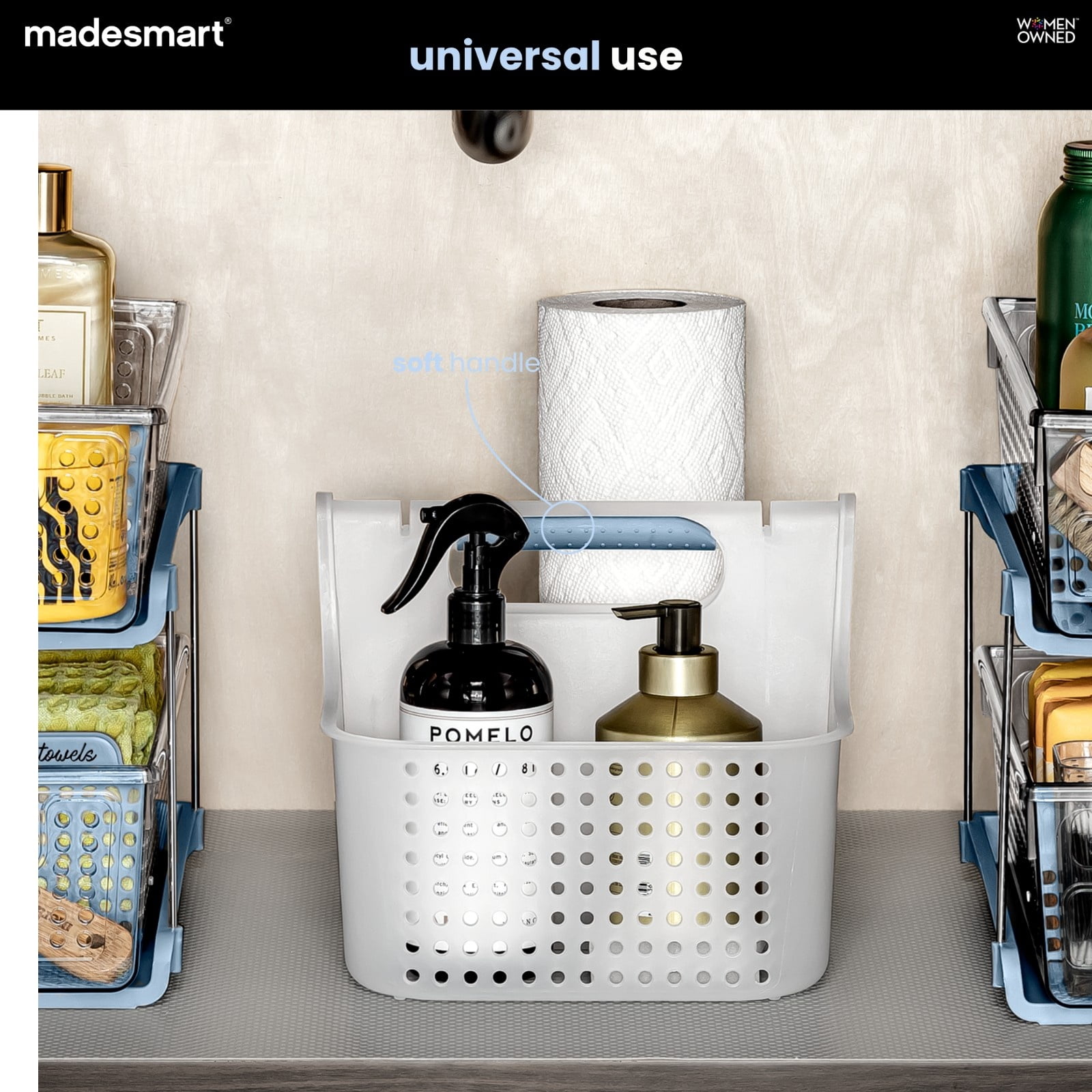 madesmart Large Shower Tote with Soft Grip Handle, Frosted Blue, Bathroom and Dorm Organizer