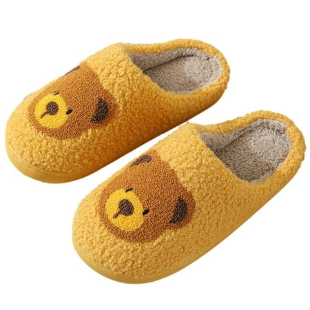 

Cute Bear Slippers Soft Plush Home Slippers Women Winter Slippers Anti-Slip Warm Plush Slipper Yellow 7.5