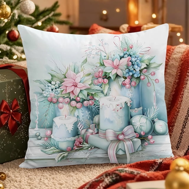 Christmas Pillow Cover Holiday Decoration Polyester Cushion Case for Sofa Bed Living Room Seasonal Home Decor Throw Pillow Slipcover