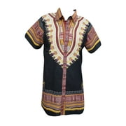 Mogul Women's African Tunic Dress Cotton Dashiki Print Traditional Short Sleeves Blouse Shirt