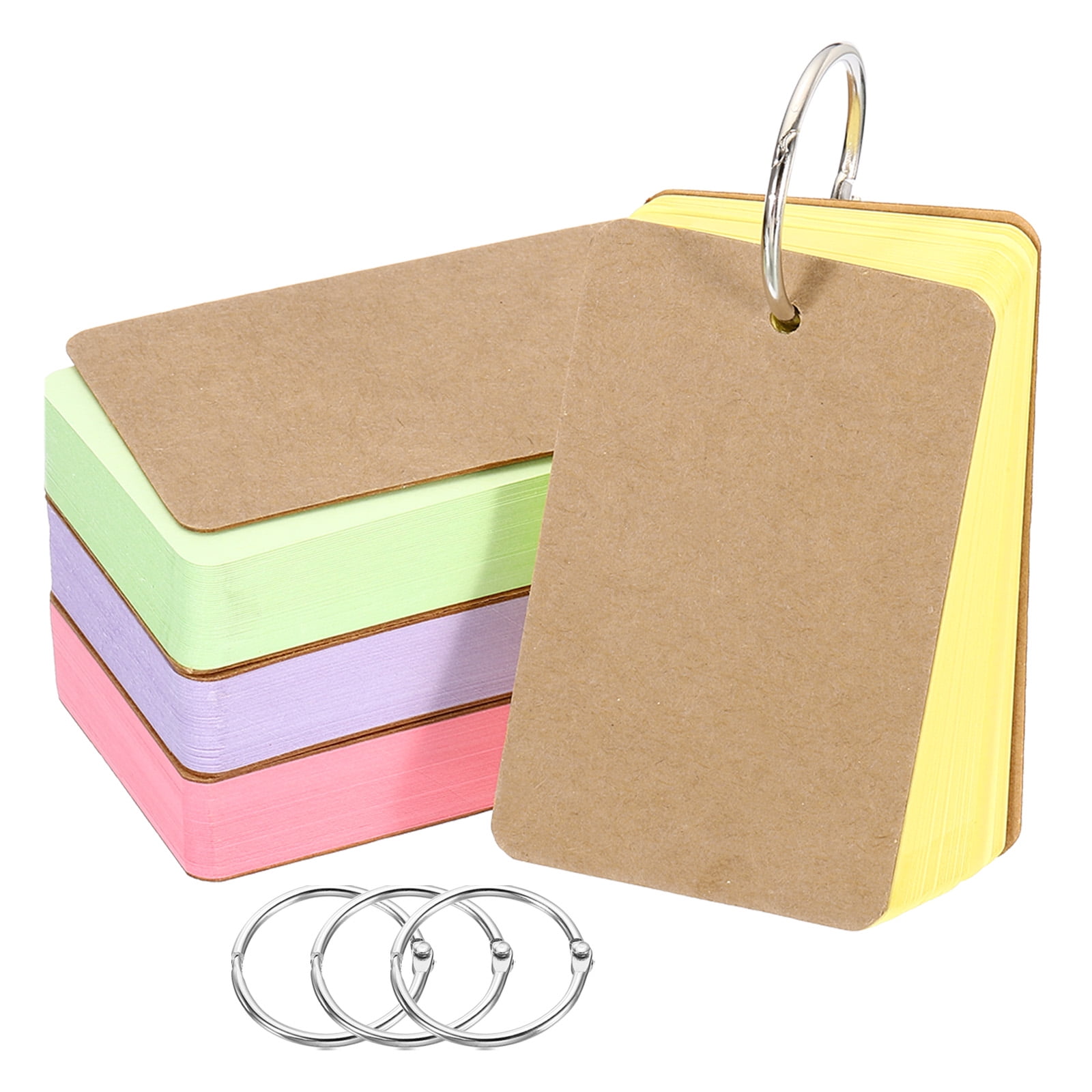 Uxcell 3.5" x 2" Blank Flash Cards with Rings Study Cards Index Cards