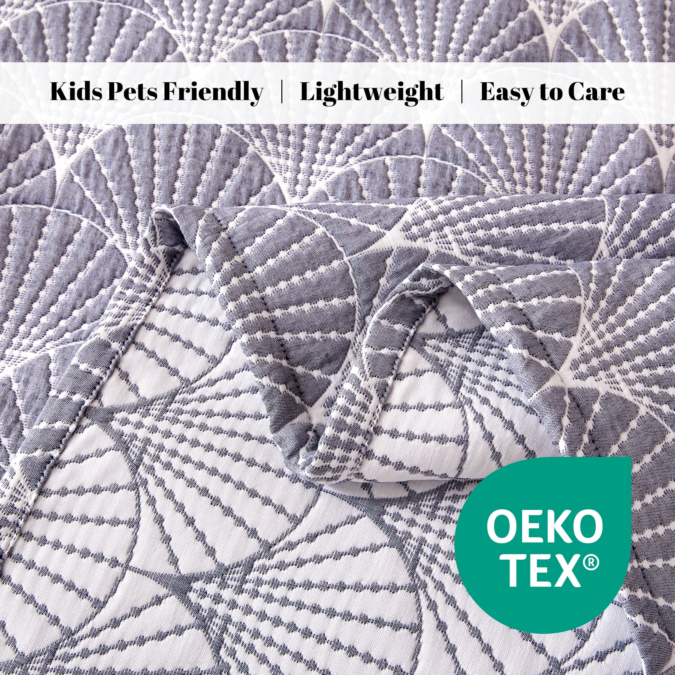 Sonive Boho Shells Quilt Set, Lightweight Gray Pattern Microfiber Classic Quilts with 1 Pillow Sham, Twin/Twin XL Gray