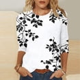 thumbnail image 3 of Craaazy Women's Vintage Floral Print 3/4 Length Sleeve Crewneck Spring T-shirts Gifts, 3 of 5
