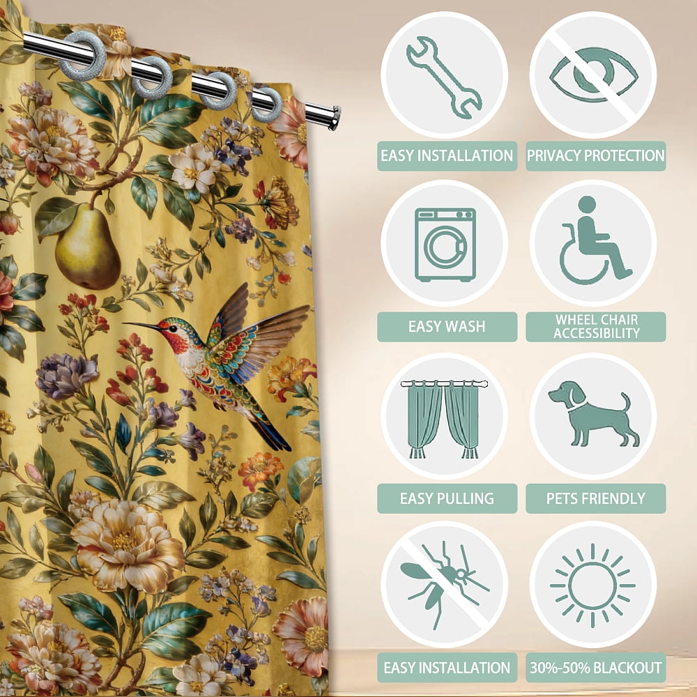 Hummingbirds Door Curtain for Doorway Flowers Doorway Curtain Pears Room Divider Curtains with Plastic Rings Folding Doors Curtains