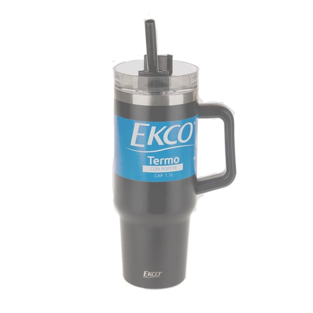 Termo de Acero Inoxidable EKCO 1 L con Asa y Popote Negro