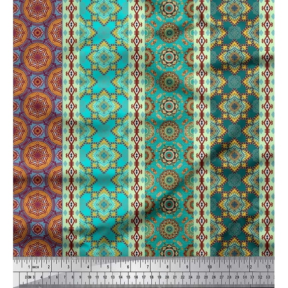 Soimoi Cotton Voile Fabric Stripe,Ikat & Mandala Kaleidoscope Decor Fabric Printed Yard 56 Inch Wide