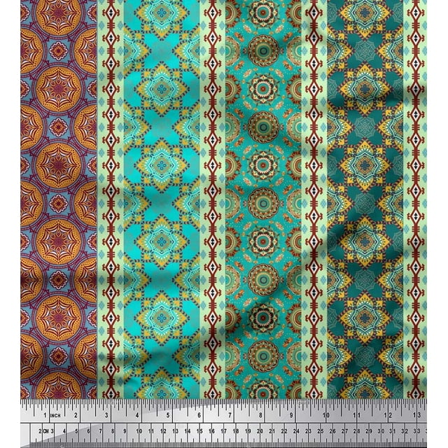 Soimoi Rayon Fabric Stripe,Ikat & Mandala Kaleidoscope Print Fabric by Yard 56 Inch Wide