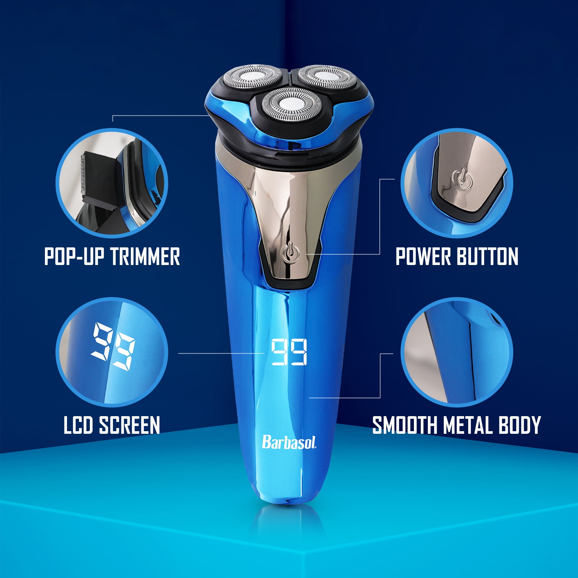 Barbasol Rechargeable Wet & Dry Rotary Electric Shaver for Men with LCD Display