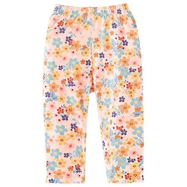 Odeerbi 1-6 Años Niñas Leggings Florales Calcetines Elásticos Pantalones Capris Patrón de Verano Bajo Calcetines