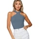 thumbnail image 1 of Camiseta sin mangas con cuello halter lisa para mujer: corte ajustado, tejido elástico, ropa de fiesta/club, tallas S-L, contorno de pecho 62-66 cm, 1 of 5