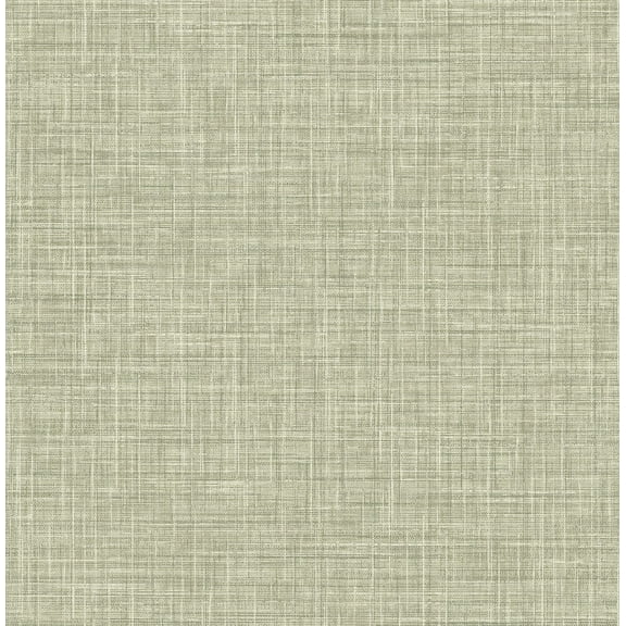 2999-25792 Tuckernuck Linen Wallpaper in Mossy Mid Green White Colors with Soft Dimension Threads Fabric Textures Graphics Style Non Woven Unpasted Wall Covering by Brewster