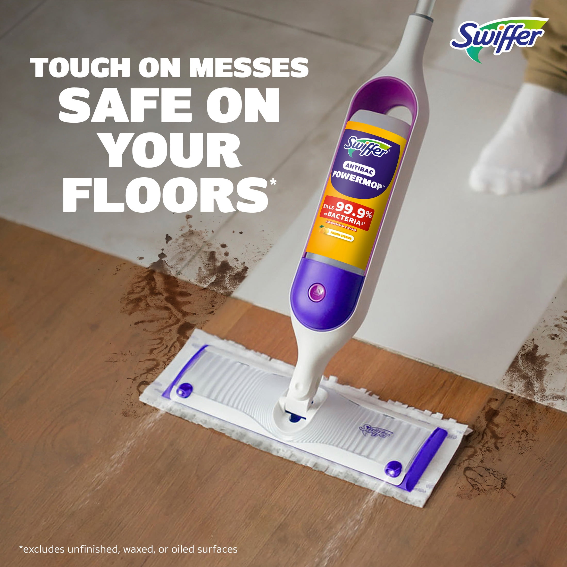 Swiffer PowerMop Anti-Bacterial Refill Solution, Lemon, 2-Pack
