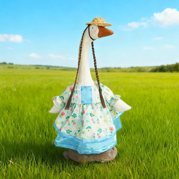 17Inch Large White Goose Outfit & Decoration Set - Colorful Green Blue Sky Blue Spring Porch Holiday Themed - For Outdoor Porch Decor, Indoor Home Decor, Holiday Celebrations,