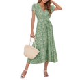 thumbnail image 1 of Mujeres vestido de impresión floral sumemr moda elegante vuelo manga mujeres V cuello ruffle vestido para fiesta fecha diaria luz verde XXL, 1 of 6