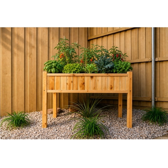 Timber Valley Elevated Cedar Raised Garden Bed, 48" x 24" x 32", Strong Mortise and Tenon Structure, Wooden Planter Box with Liner for Vegetables, Herbs & Flowers