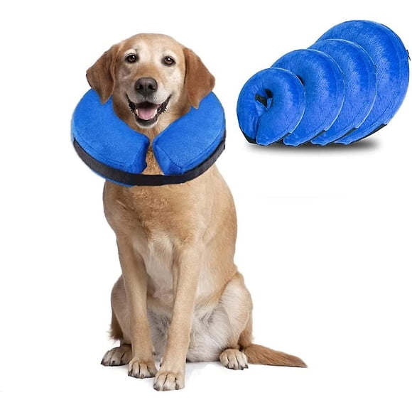 QUETO Inflatable dog cone collar for post-surgical use, soft dog cone type protective pet recovery collar to prevent licking(L:40x40CM)