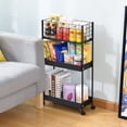 thumbnail image 5 of KK KINGRACK 3-Tier Metal Utility Rolling Cart with Wheels, Garage Storage, Slim Storage Cart for Office Kitchen Bathroom Narrow Place, File Black, 5 of 7