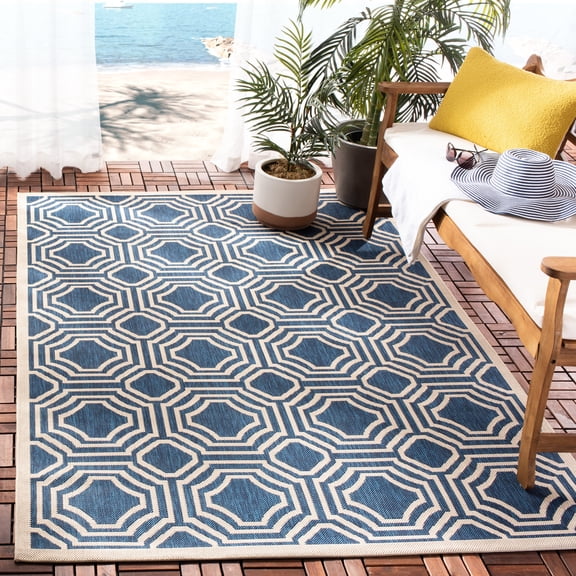 Safavieh Courtyard Brooklyn Geometric Indoor/Outdoor Area Rug, Navy/Beige, 2' x 3'7"