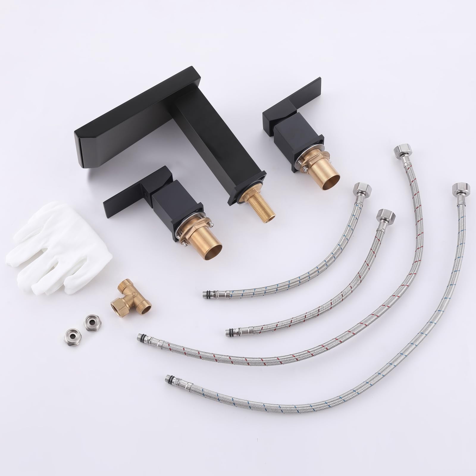 Waterfall Roman Bathtub Faucet Black Brass 3 Holes Deck Mount